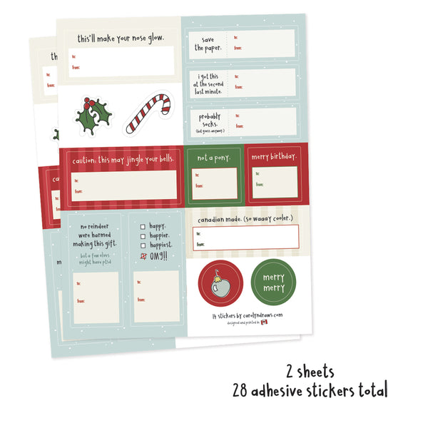 Adhesive Holiday Gift Tag Sticker Sheet (set of 2 sheets)