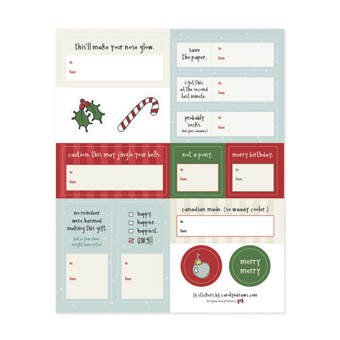 Adhesive Holiday Gift Tag Sticker Sheet (set of 2 sheets)