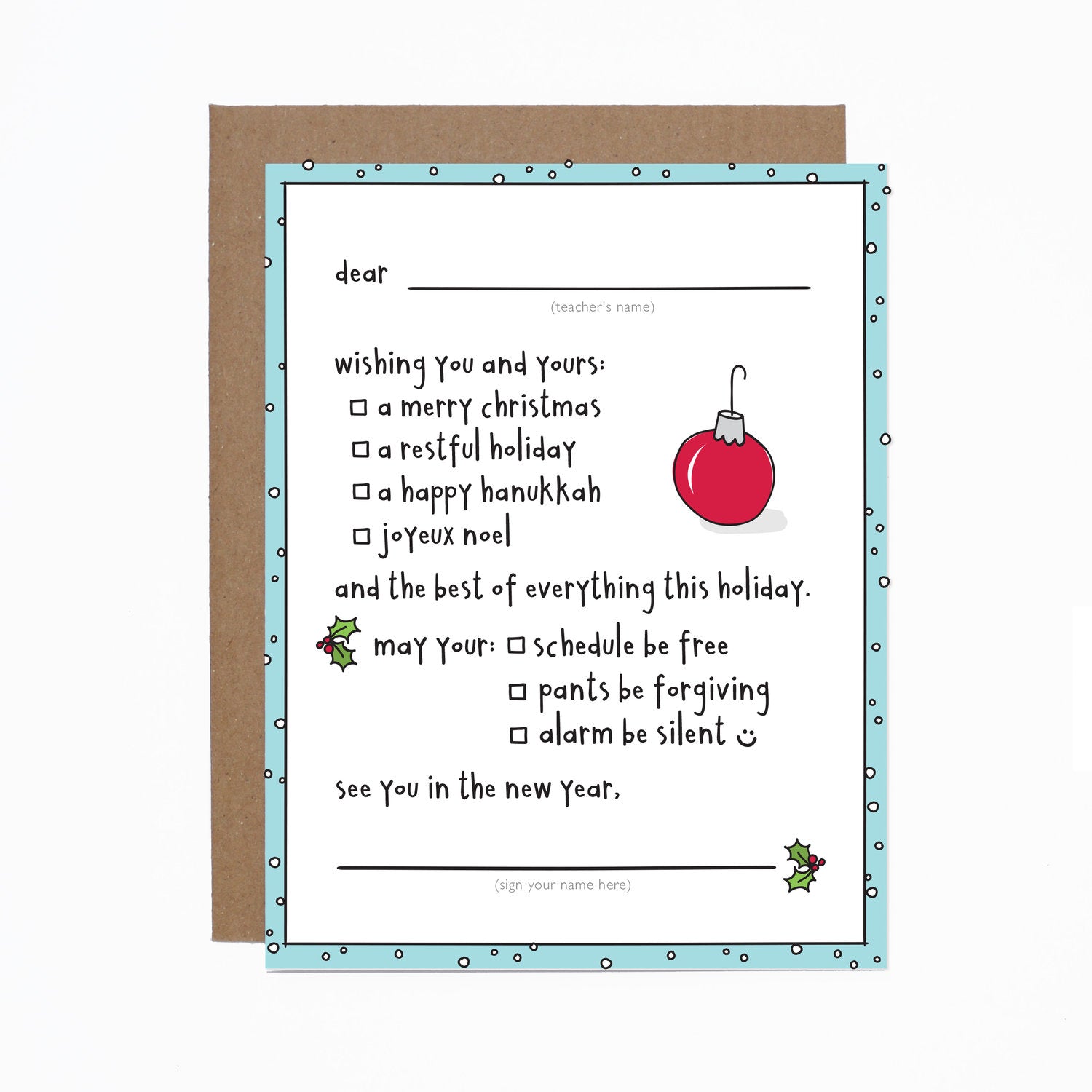 Fill In the Blank Teacher Happy Holiday card