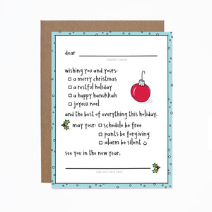 WS Fill In the Blank Teacher Happy Holiday card (bundle of 6)