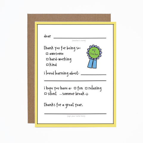 WS Best Teacher Thank You card (bundle of 6)