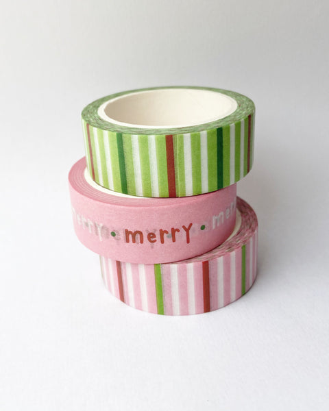 Pink Stripes Christmas + Holiday Washi Tape