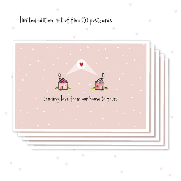 VALENTINES DAY Set of 5 Sending Love Social Distancing Postcards