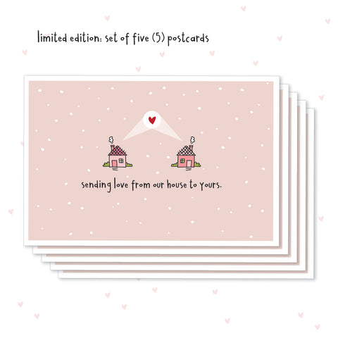 VALENTINES DAY Set of 5 Sending Love Social Distancing Postcards